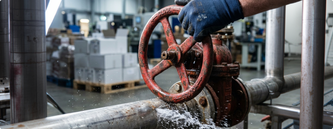 Industrial valve being turned representing loss minimisation and duty of the insured